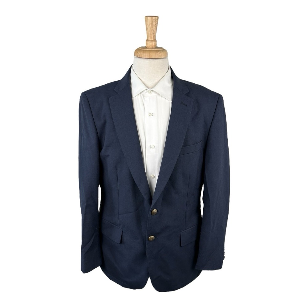 John Varvatos USA Moda Blue Wool Blazer Gold Metal Button Sport Coat 42R